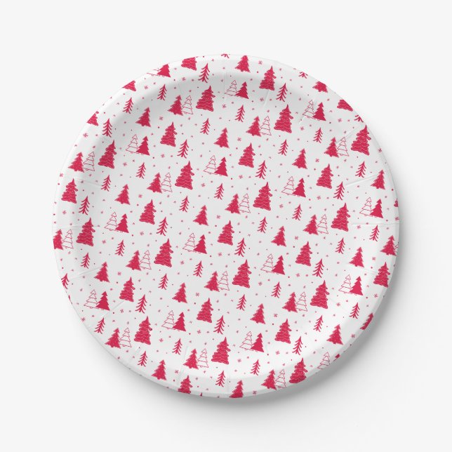 Red Christmas Tree Pattern Pappteller (Vorderseite)