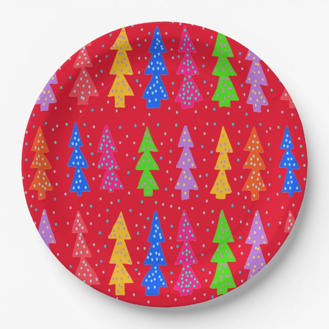 Red Christmas Tree Pop Art Pappteller (Vorderseite)