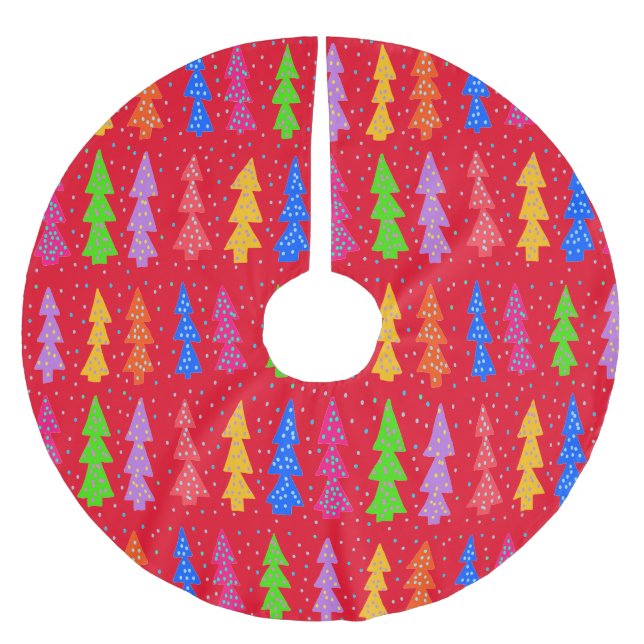 Red Christmas Tree Pop Art Polyester Weihnachtsbaumdecke (Vorderseite)