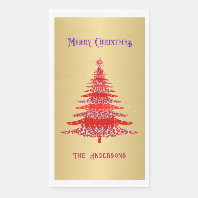 Red Christmas Tree Snowflakes Individuelle Name Go Serviette (Vorderseite)