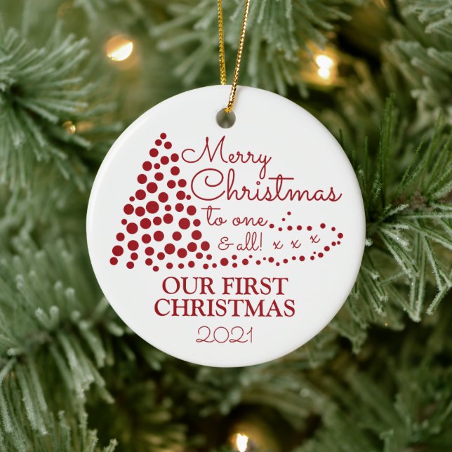Red Christmas Tree, Unser erstes Weihnachtsfest Keramik Ornament (Baum)