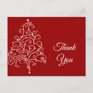 Red Christmas Tree Winter Holiday Danke Postkarte