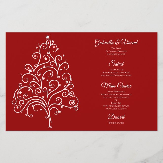 Red Christmas Tree Winter Wedding Menu (Vorderseite)