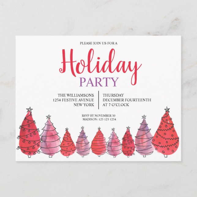 Red Christmas Trees Holiday Invitation Carte posta (Devant)