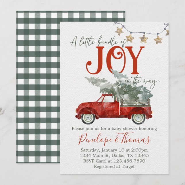 Red Christmas Truck Baby Shower Einladung (Vorne/Hinten)