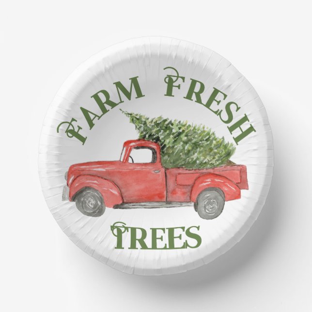Red Christmas Truck Farm Frische Bäume Pappteller (Vorderseite)
