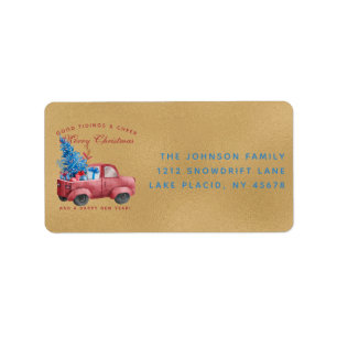 Red Christmas Truck Illustration Address Adressaufkleber