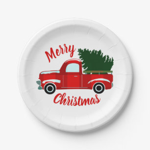 Red Christmas Truck Rustikale Weihnachtsfeier Pappteller