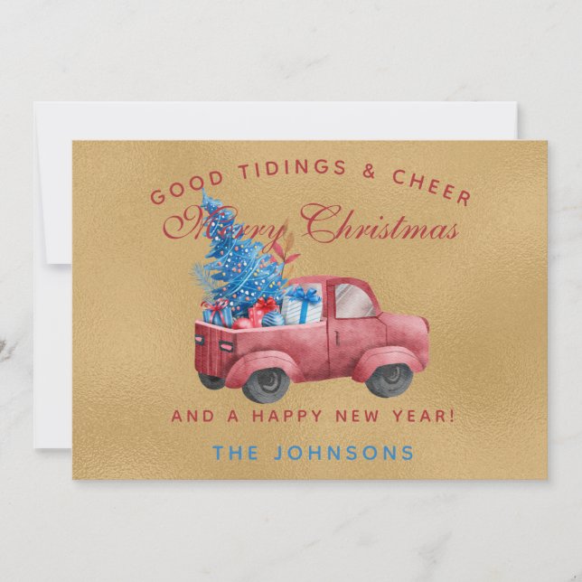 Red Christmas Truck Wasserfarbe Illustration Foto (Vorderseite)