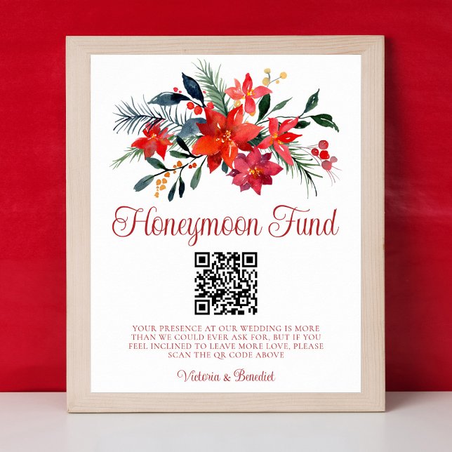 Red Christmas Wedding Floral Honeymoon Fund Poster (Von Creator hochgeladen)