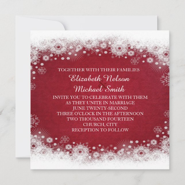 Red Christmas White Snowflakes Wedite Einladung (Vorderseite)