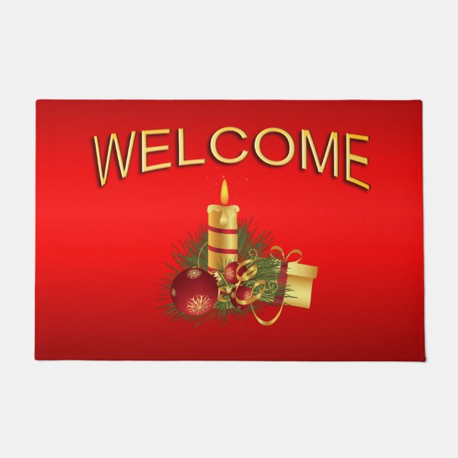 Red Christmas Willkommen Fußmatte (Vorderseite)