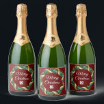 Red Christmas Wreath Custom Company Logo Party<br><div class="desc">This beautiful company Christmas champagne label is custom made with your business logo within a festive holly berry wreath with gold garland wrapping on a red background. Contemporary holiday labels for your client or corporate employee presents.</div>