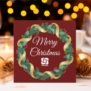 Red Christmas Wreath Custom Company Marketing Feiertagskarte