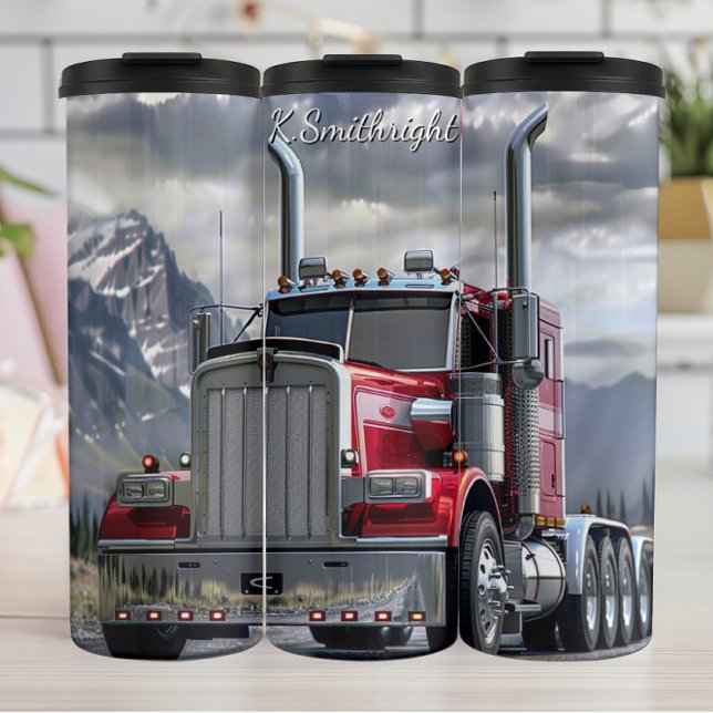 Red Chrome Semi Truck Mountain Road Thermosbecher (Von Creator hochgeladen)