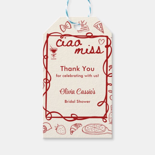 Red Ciao Miss Italienisches Brautparty Danke Geschenkanhänger (Vorderseite)