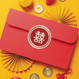 Red Circle Double Happiness Gold Chinesisch Hochze Runder Aufkleber