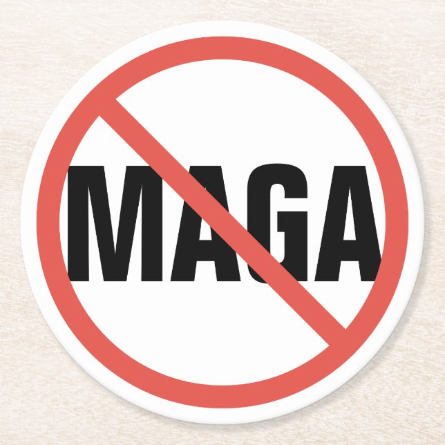 Red Circle No Signing Anti-MAGA Politische Meinung Runder Pappuntersetzer (Vorderseite)