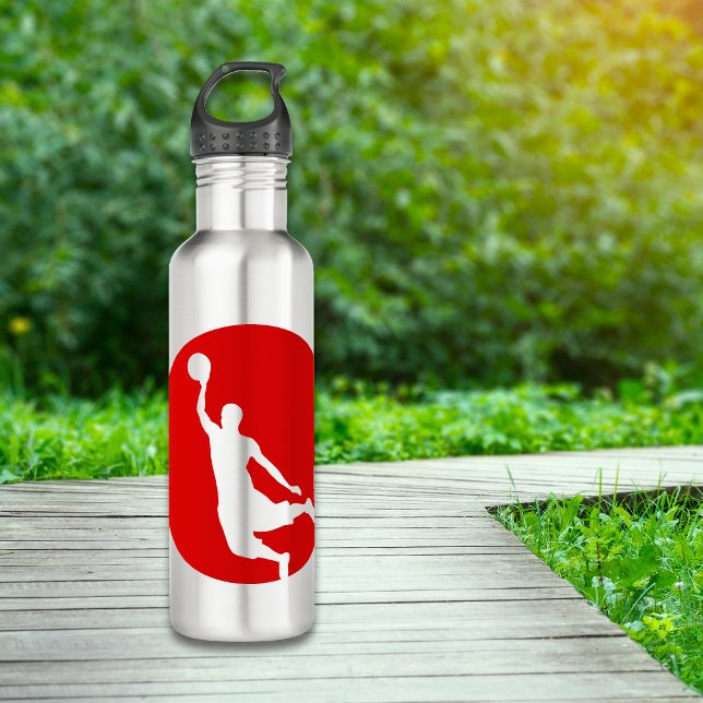 Red Circle Silhouette Basketball Personalisiert Trinkflasche (Von Creator hochgeladen)
