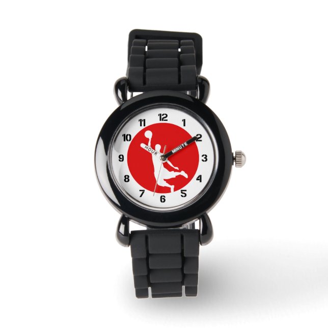 Red Circle Slam Dunk Basketball Player Armbanduhr (Vorderseite)