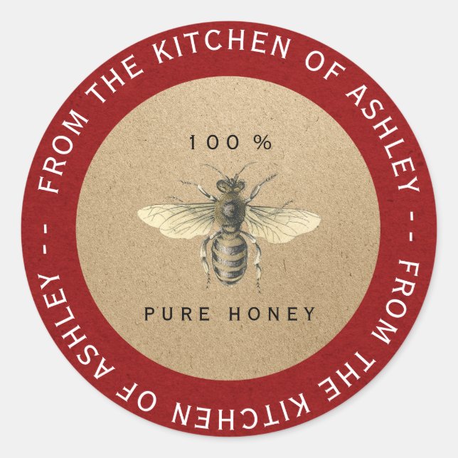 Red Circular 100%hausgemachte Honey Kitchen Kraft  Runder Aufkleber (Vorderseite)