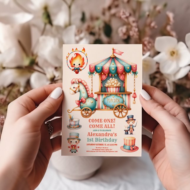 Red Circus Carnival Baby 1. Geburtstag Einladung (Von Creator hochgeladen)