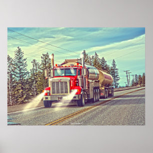 Red Cistern Truck - Lkw und Highway Art Poster
