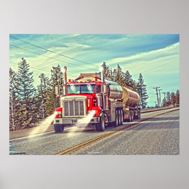 Red Cistern Truck - Lkw und Highway Art Poster (Vorne)