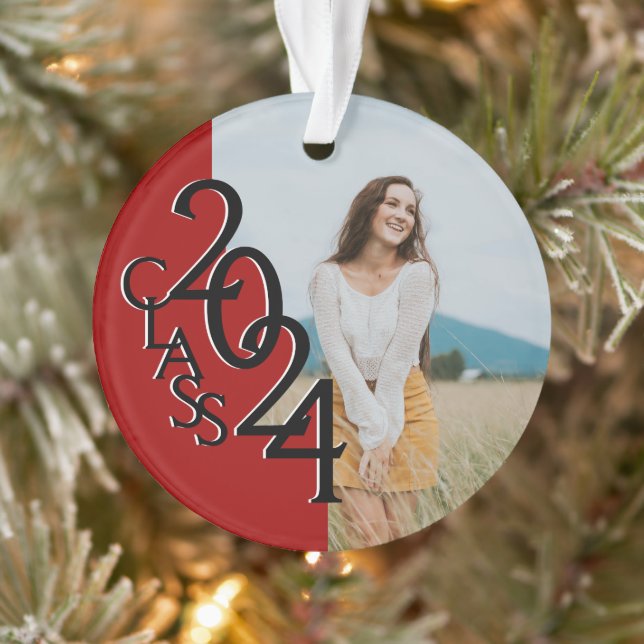 Red Class 2024 Abschluss Foto Ornament (Baum)