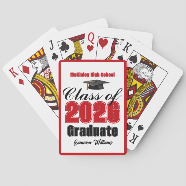 Red Class of 2026 Custom Graduation Party Spielkarten (Rückseite)