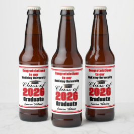 Red Class of 2026 Graduation Party Custom Bierflaschenetikett