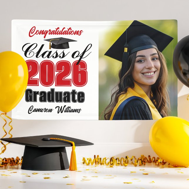 Red Class of 2026 Graduation Party Photo Banner (Von Creator hochgeladen)