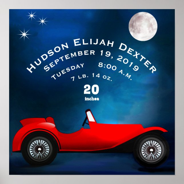 Red Classic Car Baby Boys Geburtsstunde Geburtsstu Poster (Vorne)