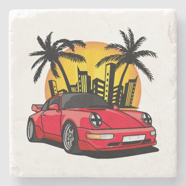 Red Classic Carrera - City Sunset Steinuntersetzer (Vorderseite)