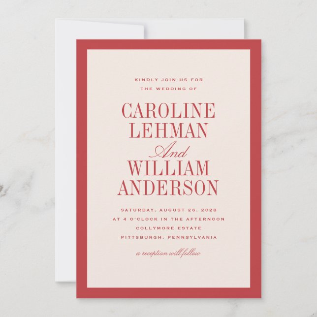 Red Classic Elegant Wedding  Einladung (Vorderseite)