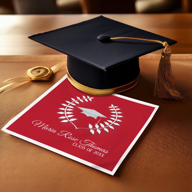 Red Classic Personalisiert Abschluss Serviette (Red graduation laurel custom personalized napkin)