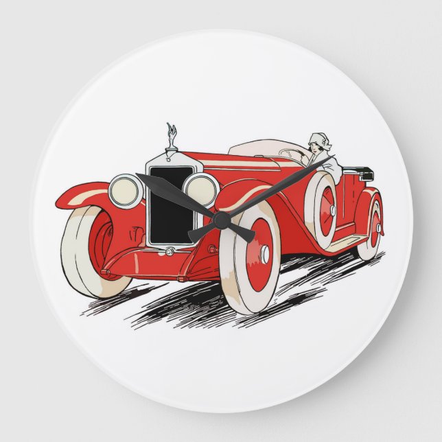 Red Classic Roadster Große Wanduhr (Vorderseite)