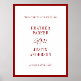 Red Classic Simple Minimalistisch Wedding Willkomm Poster