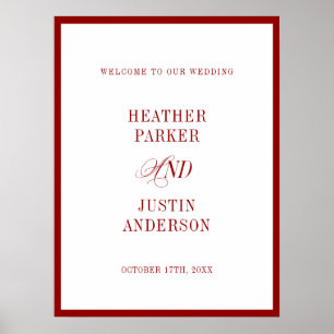 Red Classic Simple Minimalistisch Wedding Willkomm Poster