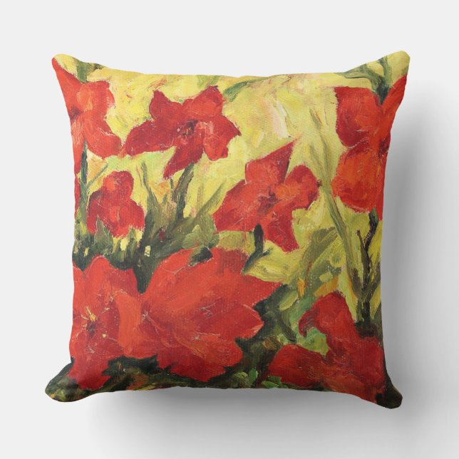 Red Clematis, kühne Rot-Blumen-Malerei Kissen Für Draußen (Vorderseite)