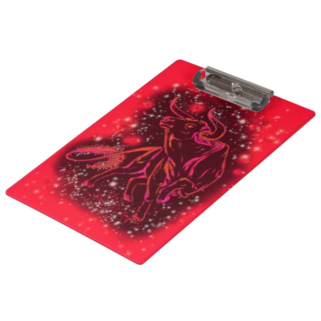 Red Clipboard Bull in der Starry Night Klemmbrett (Schrägansicht)