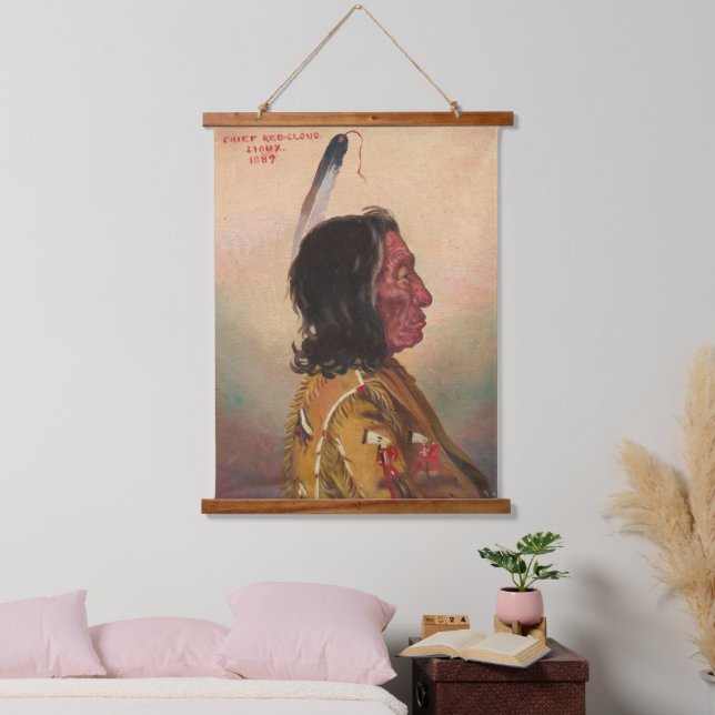 Red Cloud (Makhpiya-luta) Tapestry Wandteppich Mit Holzrahmen (Schlafzimmer)