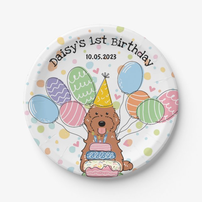 Red Cockapoo Cavapoo Dog Birthday Pappteller (Vorderseite)