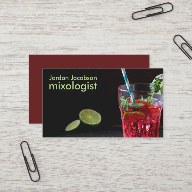 Red Cocktail Business Cards Visitenkarte (Vorderseite/Rückseite Beispiel)