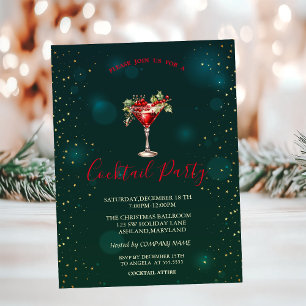 Red Cocktail Stars Grün Weihnachten Einladung