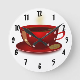 Red Coffee Cup Kitchlock Runde Wanduhr