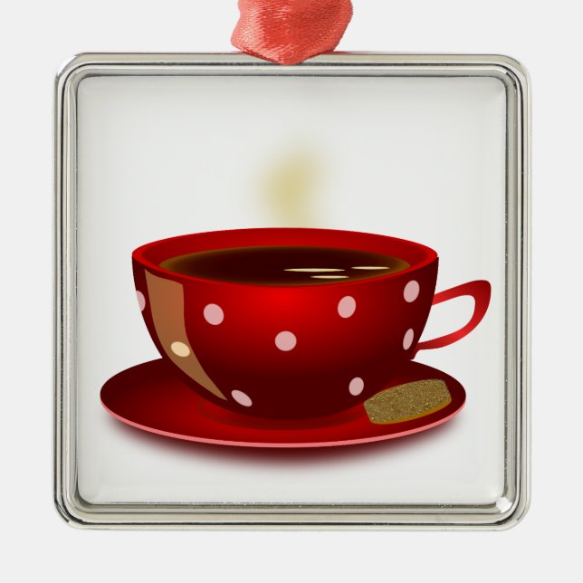 Red Coffee Cup Ornament Aus Metall (Vorne)