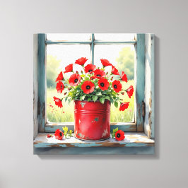 Red Coffee Tin of Red Poppies Leinwanddruck