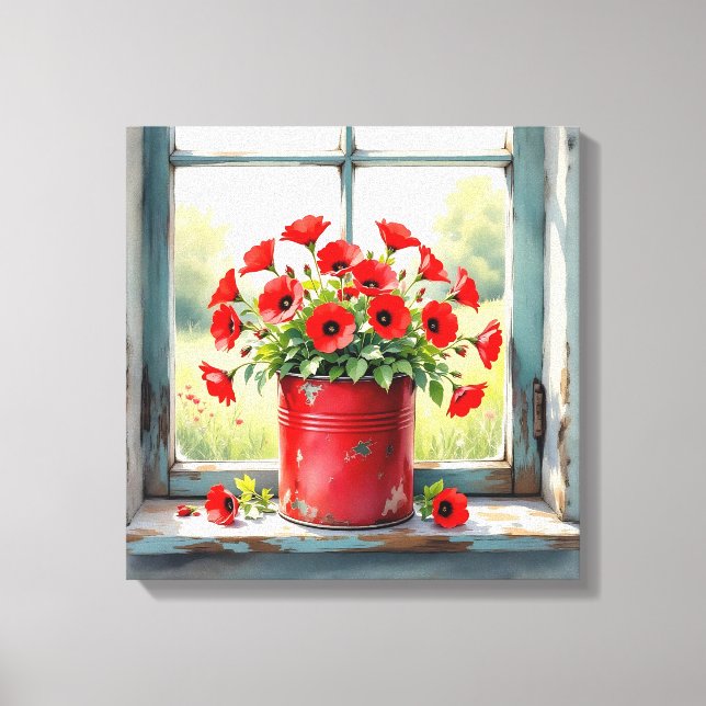 Red Coffee Tin of Red Poppies Leinwanddruck (Vorderseite)