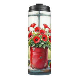 Red Coffee Tin of Red Poppies Thermosbecher